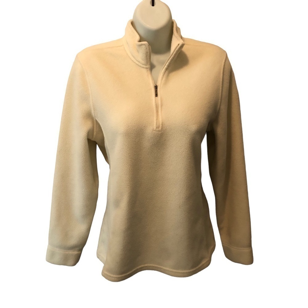 L.L. Bean Fleece Quarter Zip Jacket Winter White Ivory Sz. S Stretch Lounge Cozy